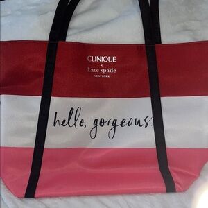 Vibrant Red and Pink Tote Bag with Bold Stripes